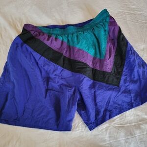 Vintage 90s Sunforce Mens XL diagonal Color Block Lined Shorts Swim Trunks